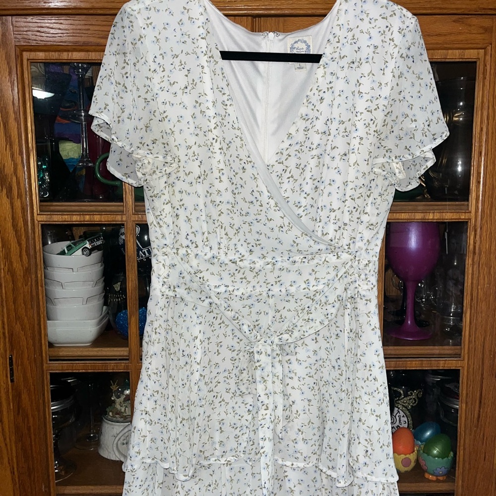 Blue Rain White Floral Wrap Jumpsuit